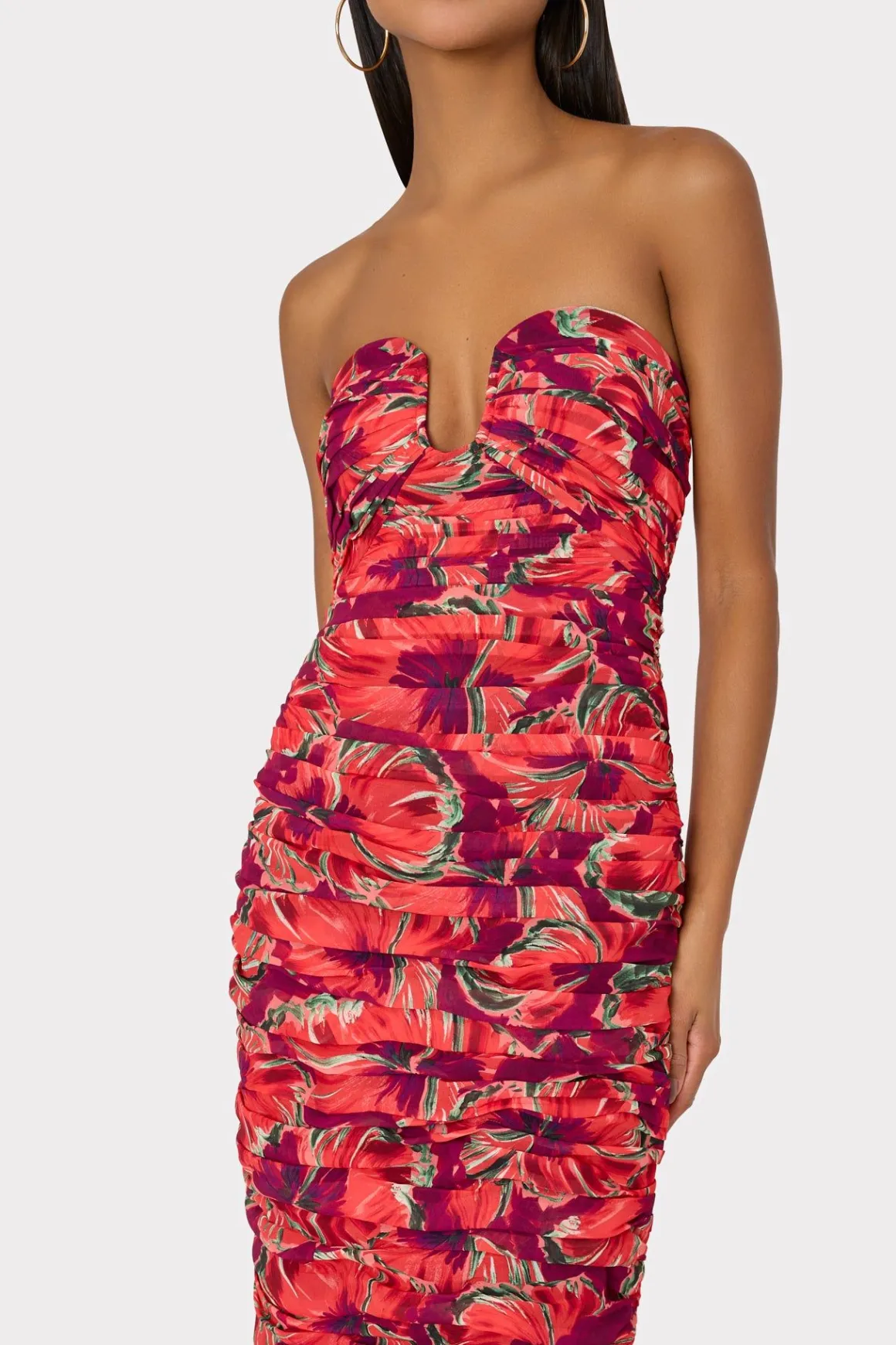 MILLY Cocktail Dresses-Windmill Floral Chiffon Dress Red Multi