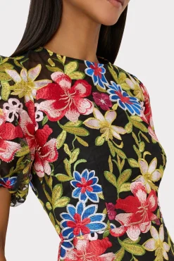 MILLY Cocktail Dresses-Yasmin Floral Embroidery Dress Red Multi