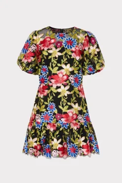 MILLY Mini Dresses-Yasmin Floral Embroidery Dress Red Multi