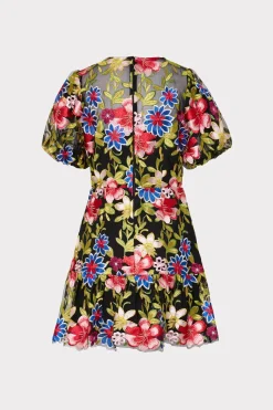 MILLY Mini Dresses-Yasmin Floral Embroidery Dress Red Multi