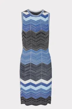 MILLY Mini Dresses-Zig Zag Knit Mini Dress Navy Multi