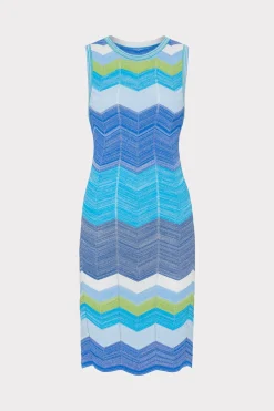 MILLY Jumpsuits & Rompers-Zig Zag Knit Mini Dress Blue Multi