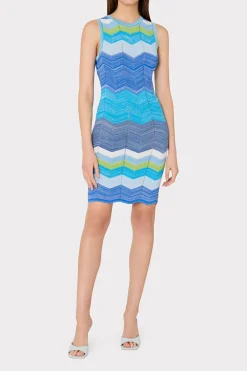 MILLY Jumpsuits & Rompers-Zig Zag Knit Mini Dress Blue Multi
