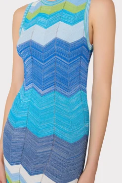 MILLY Jumpsuits & Rompers-Zig Zag Knit Mini Dress Blue Multi