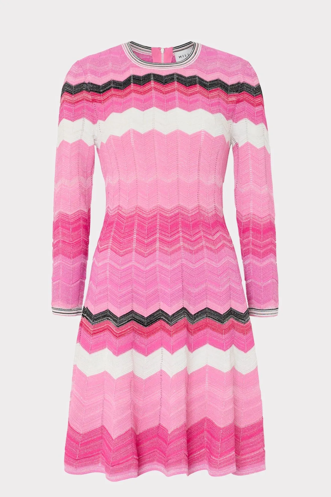 MILLY Sweaters & Knits-Zig Zag Long Sleeve Flare Dress Pink Multi