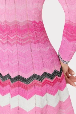 MILLY Sweaters & Knits-Zig Zag Long Sleeve Flare Dress Pink Multi