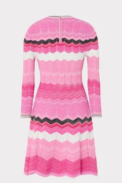 MILLY Jumpsuits & Rompers-Zig Zag Long Sleeve Flare Dress Pink Multi